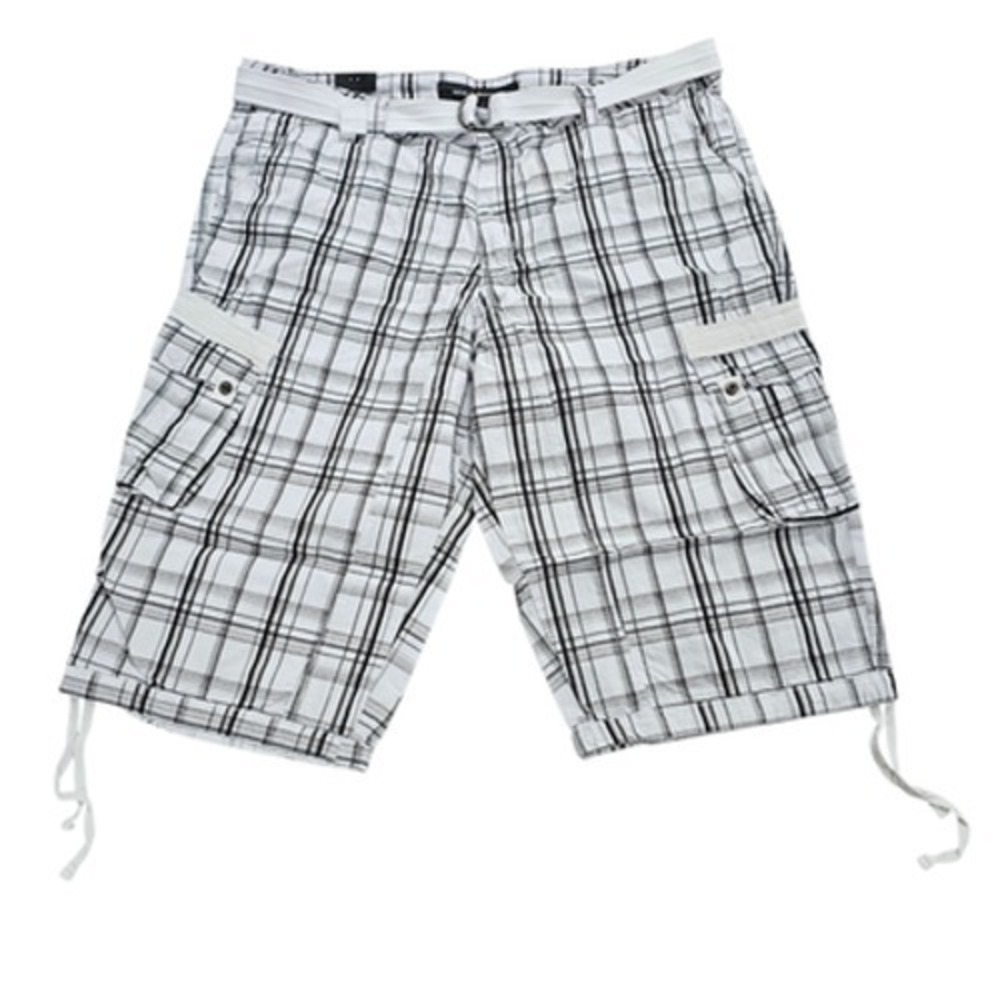 XRAY JEANS Men's Plaid White Cargo Shorts Belted Drawstring Hem Size 44